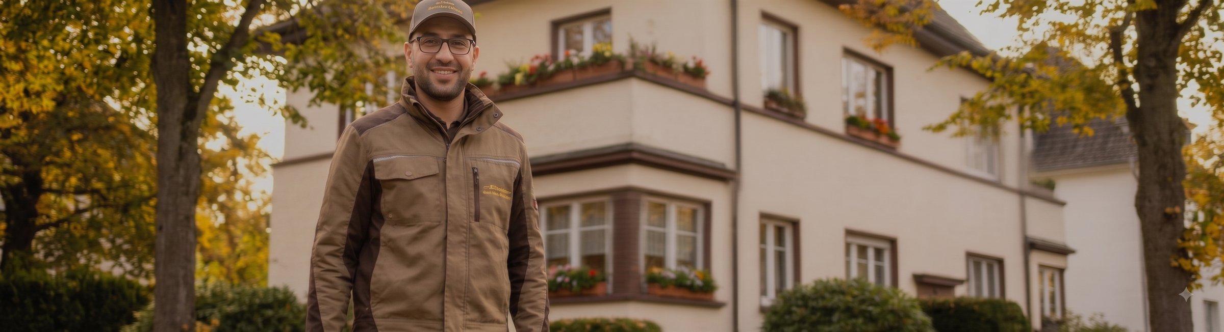 Fadi Marouka vor einem gepflegten Wohnhaus in Gütersloh